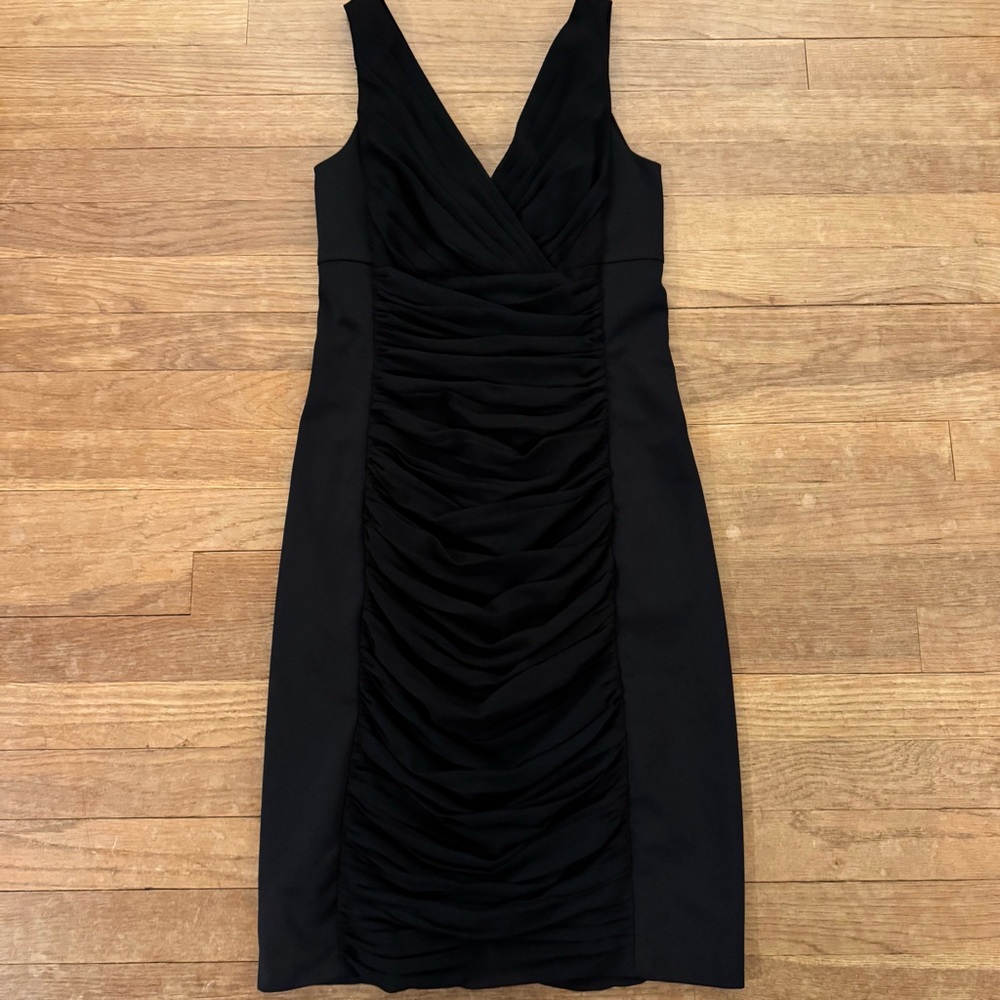 White House Black Market Black Ruched Sheath Dress 4 gathered rushed